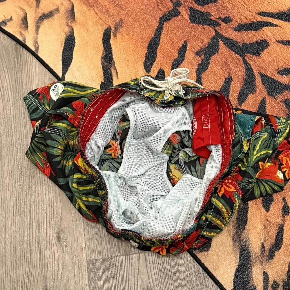 Tropical Parrot Print swim trunks